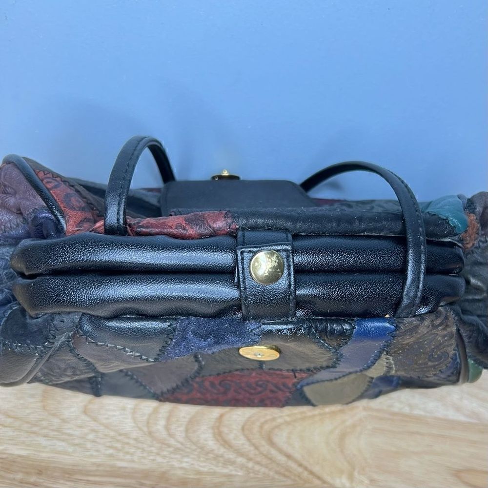 Vintage Patchwork Crossbody Purse Solids & Pattern Pieces Snap With Flap Closure - Picture 8 of 11